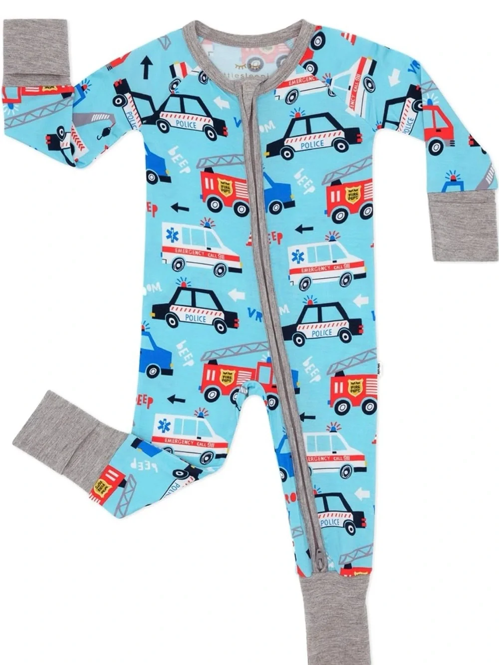 Little Sleepies To The Rescue 🚓 🚒 Bamboo Zippy Size 0-3 Months Long Sleeve NWT